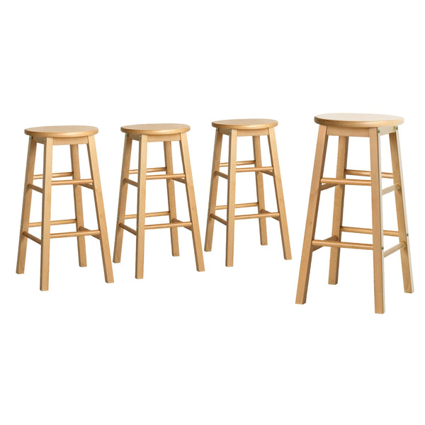 Artiss 4x Bar Stools Round Chairs Wooden Nature