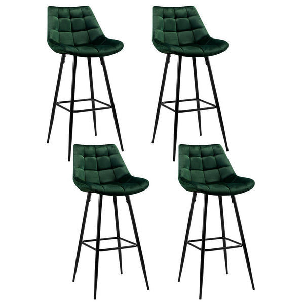 Artiss 4x Bar Stools Velvet Chairs Green