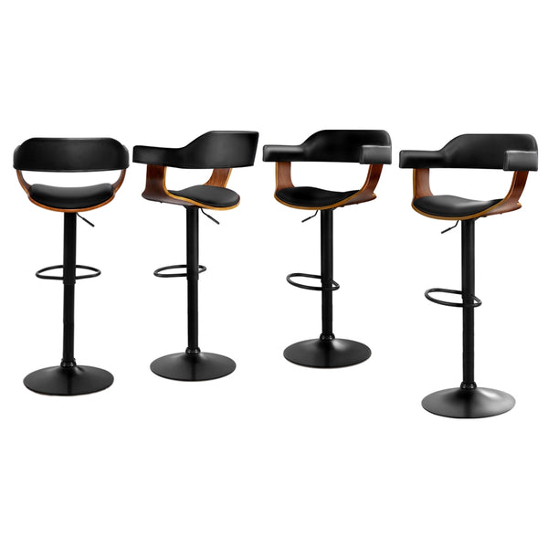 Artiss 4x Bar Stools Gas Lift Leather w/Armrest All Black