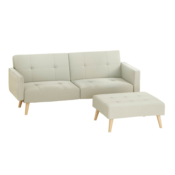 Artiss Sofa Bed Ottoman 3 Seater Beige Faux Linen