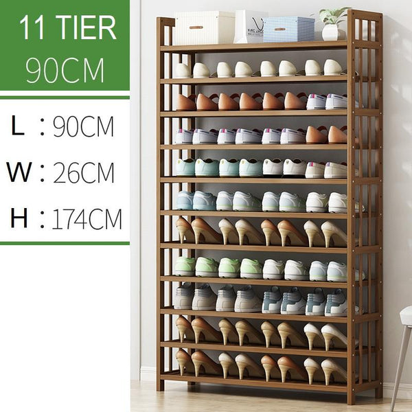 11 Tier Tower Bamboo Wooden Shoe Rack Corner Shelf Stand Storage Organizer