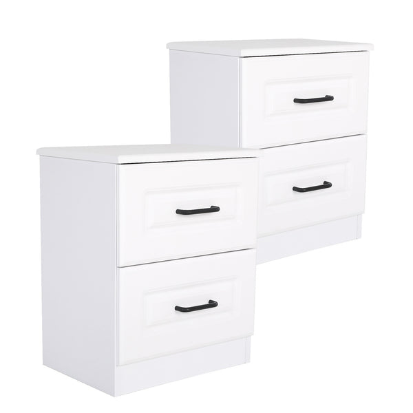 2X Bedside Table Side Storage Cabinet Nightstand Bedroom 2 Drawer KEVA WHITE