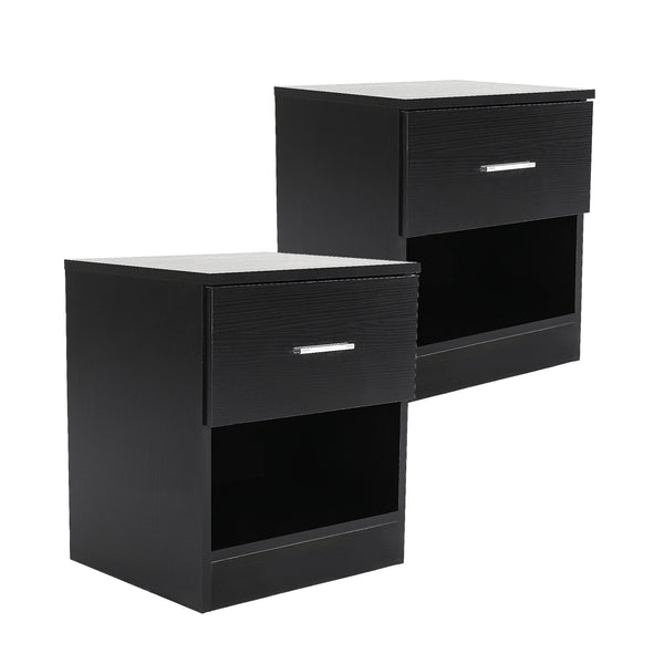 2X Bedside Table Side Storage Cabinet Nightstand Bedroom 1 Drawer 1 Shelf ELLA - BLACK