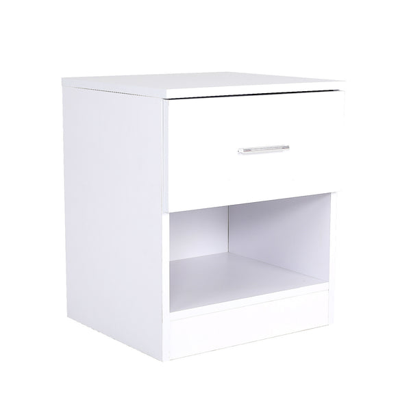 Bedside Table Side Storage Cabinet Nightstand Bedroom 1 Drawer 1 Shelf ELLA - WHITE