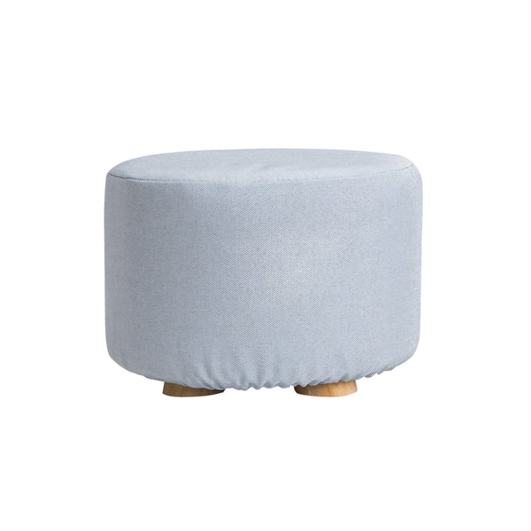 Fabric Ottoman Round Wooden Leg Foot Stool - LIGHT BLUE