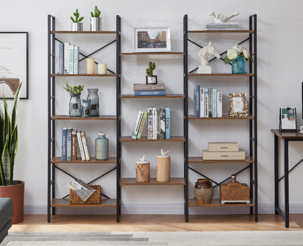 YES4HOMES Industrial Vintage Shelf Bookshelf, Wood and Metal Bookcase Furniture for Home & Office