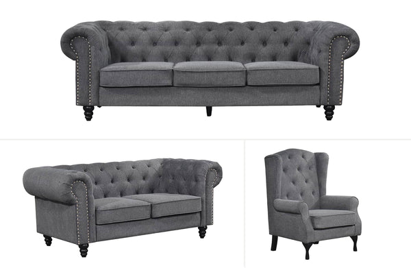 Chesterfield Tufted Lounge Set - Charcoal Grey