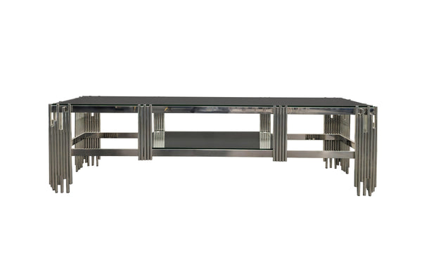 Chelsea Silver TV Unit Table - Black Glass