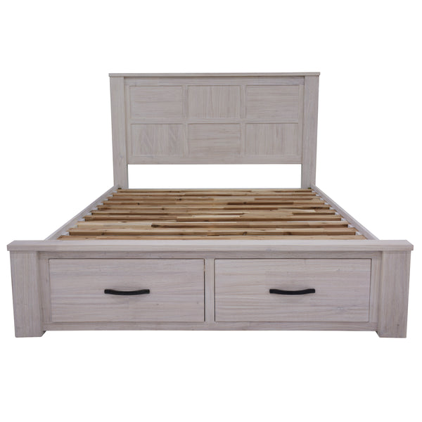 Foxglove Bed Frame Queen Size Timber Mattress Base With Storage Drawers - White