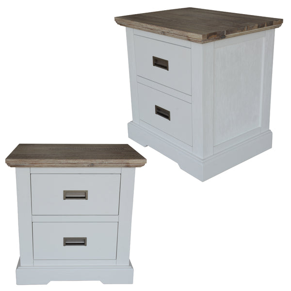 Fiona Set of 2 Bedside Table 2 Drawers Storage Cabinet Nightstand White Grey