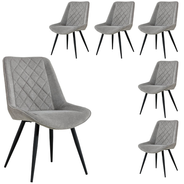 Helenium Dining Chair Set of 6 Fabric Seat with Metal Frame - Granite