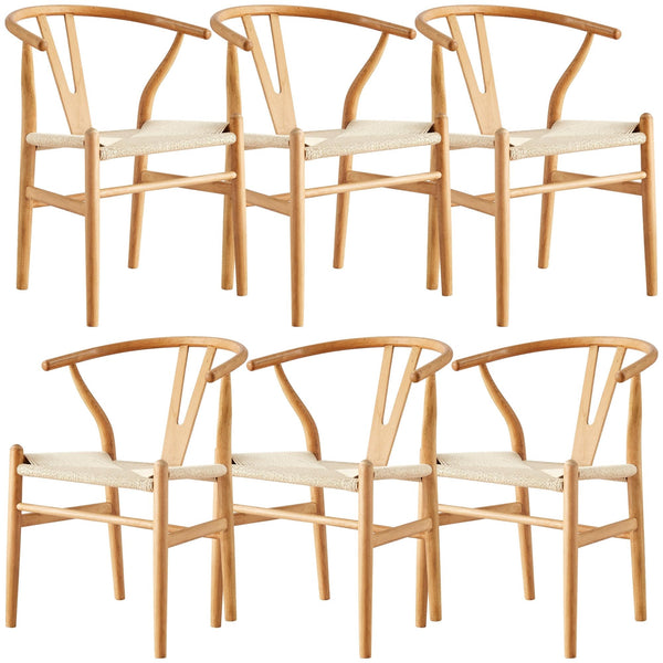 Anemone  Set of 6 Wishbone Dining Chair Beech Timber Replica Hans Wenger Natural