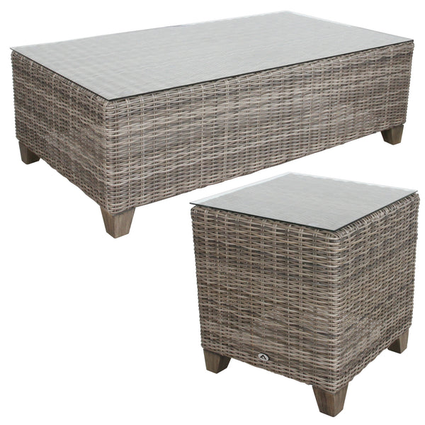 Sophy 131cm Wicker Rattan Outdoor Coffee Table 50cm Side Table Set