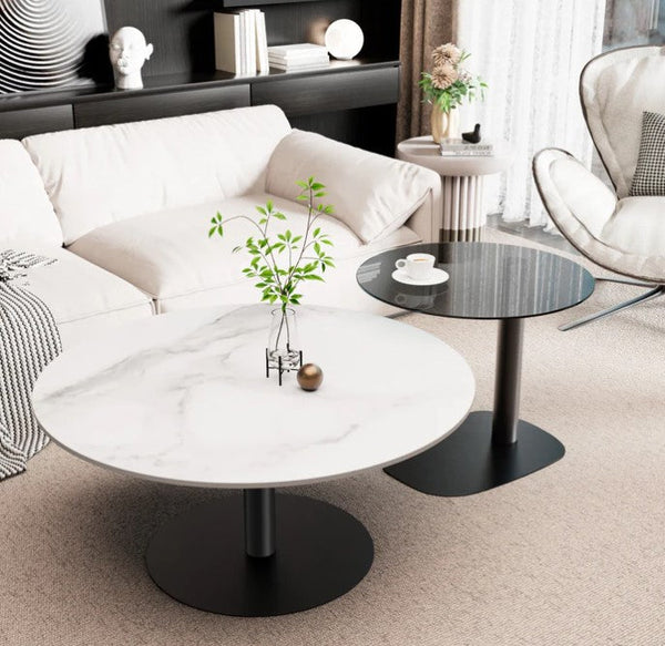 Interior Ave - Halo Two Piece Coffee Table Set - White Stone & Tempered Glass