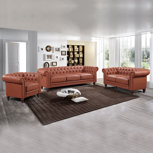 1 Seater 2 Seater 3 Seater Brown Sofa Lounge Set Button Tufted in Faux Leather