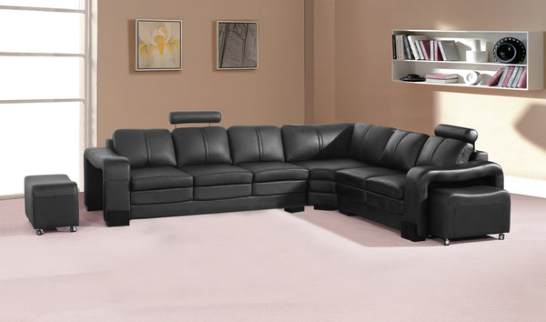 Lounge Set Luxurious 6 Seater Faux Leather Corner Sofa Living Room Couch in Black with 2x Ottomans