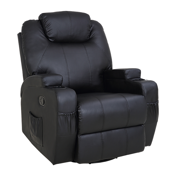 Black Massage Sofa Chair Recliner 360 Degree Swivel PU Leather Lounge 8 Point Heated