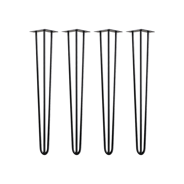 Set of 4 Industrial 3-Rod Retro Hairpin Table Legs 12mm Steel Bench Desk - 71cm Black