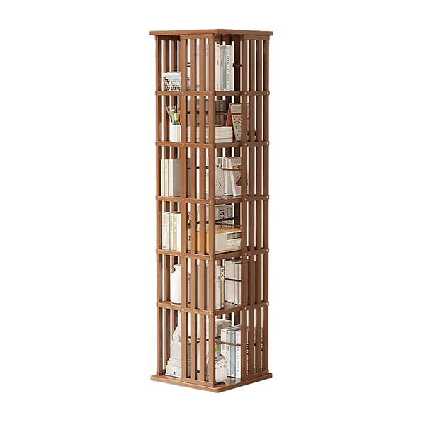 360 Rotating Bookshelf Bamboo Storage Display Rack Shelving in Dark Wood