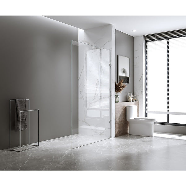 120x200cm Single Shower Glass Screen with Chrome F-brackets & Square Pole