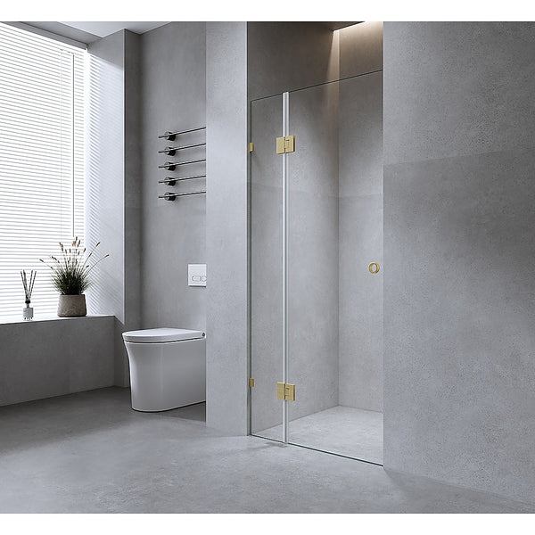 100cm Wall to Wall Frameless Shower Screen with Chrome Brackets and SS Hinges, Round Handle