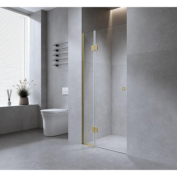 90cm Wall to Wall Frameless Shower Screen with Chrome Channel and SS Hinges , Round Handle