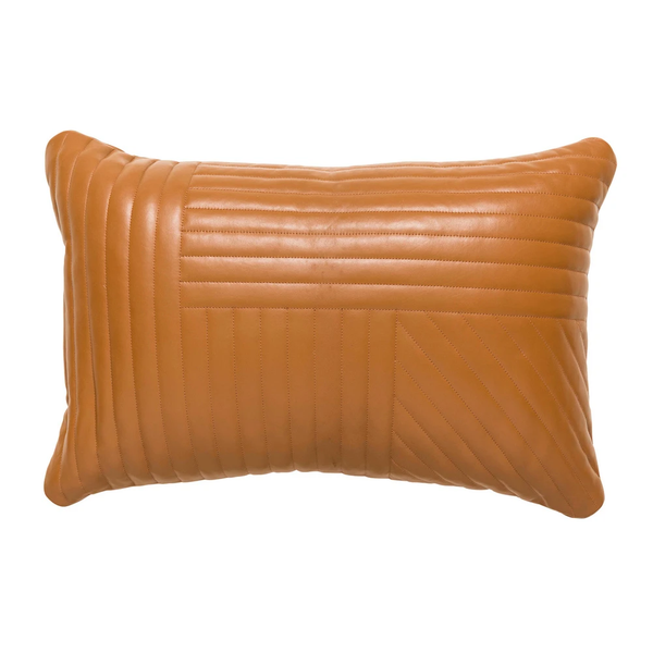 Quilted Leather Cushion Tan - Sweet Pea Interiors