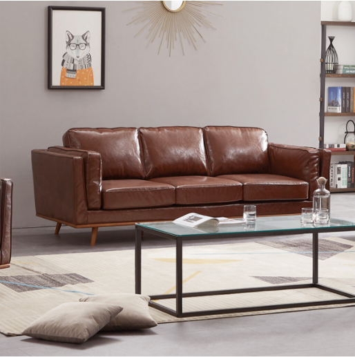 Yarra Sofa 3 Seater Brown Colour PU Leather with Solid Wooden Base and leg - Sweet Pea Interiors